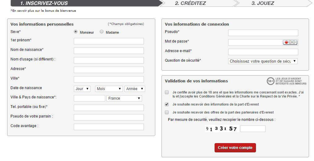 Formulaire d'inscription Everest