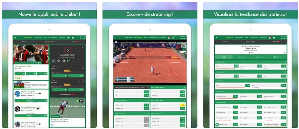 Caractéristiques de application iOS/Android d'Unibet