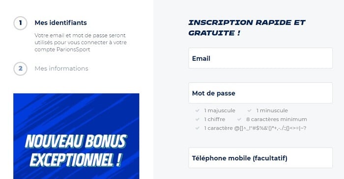 Code promo Parions Sport - Inscription